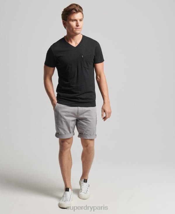 Superdry Hommes t-shirt col v poche en coton bio D64Z4939 vêtements noir