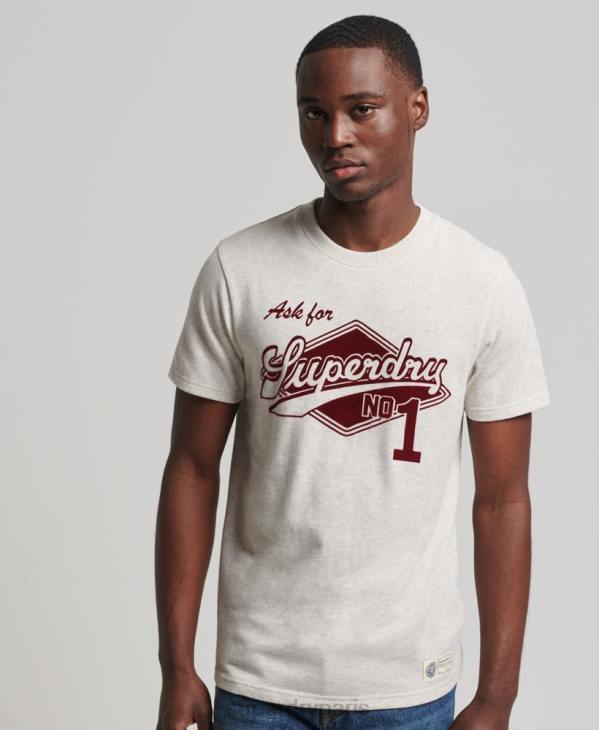 Superdry Hommes t-shirt collégial style script vintage D64Z4953 vêtements crème