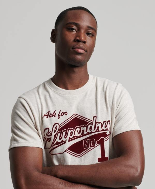 Superdry Hommes t-shirt collégial style script vintage D64Z4953 vêtements crème
