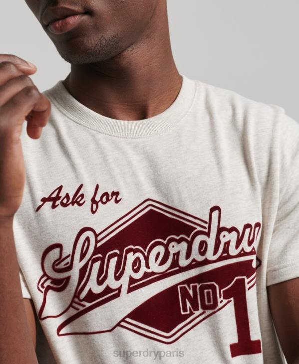 Superdry Hommes t-shirt collégial style script vintage D64Z4953 vêtements crème