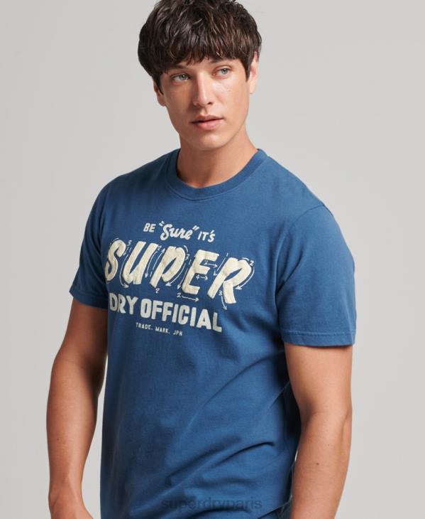 Superdry Hommes t-shirt écrivain signe vintage D64Z4850 vêtements bleu