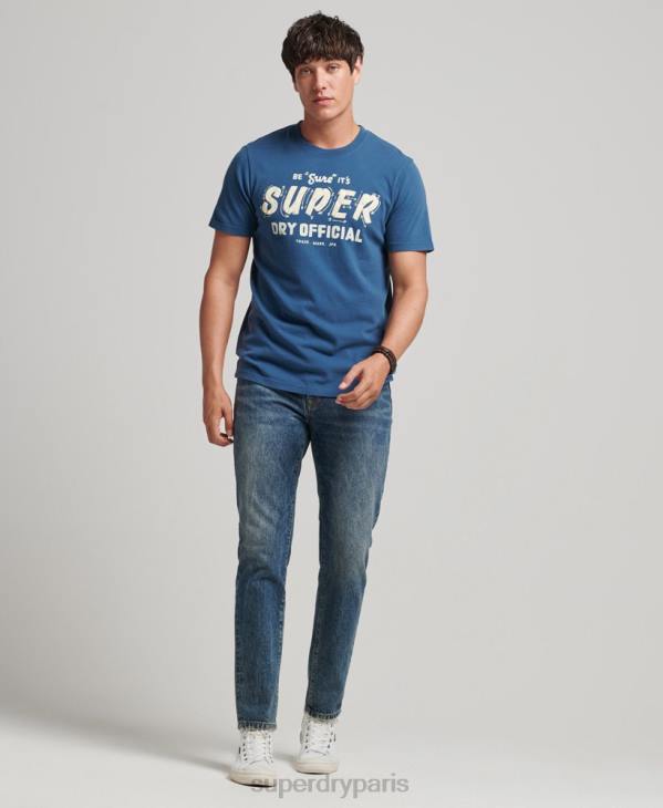 Superdry Hommes t-shirt écrivain signe vintage D64Z4850 vêtements bleu