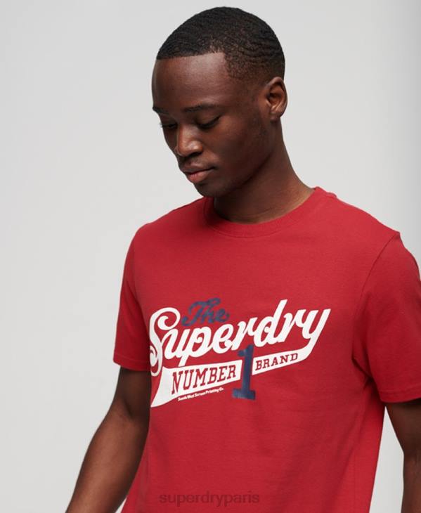Superdry Hommes t-shirt d'université scénarisé vintage D64Z88 vêtements rouge