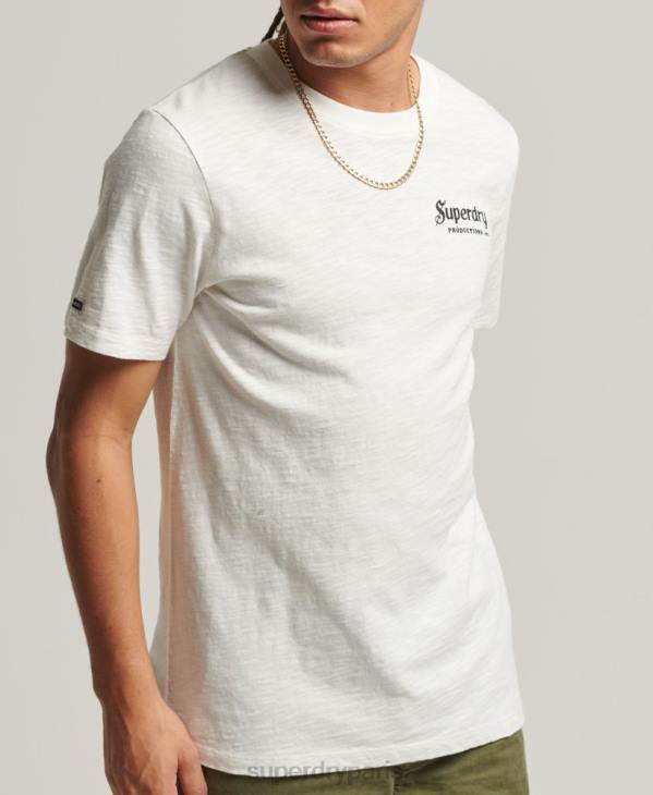 Superdry Hommes t-shirt de magasin de merch vintage D64Z4949 vêtements crème