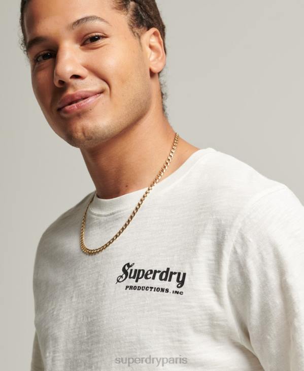 Superdry Hommes t-shirt de magasin de merch vintage D64Z4949 vêtements crème