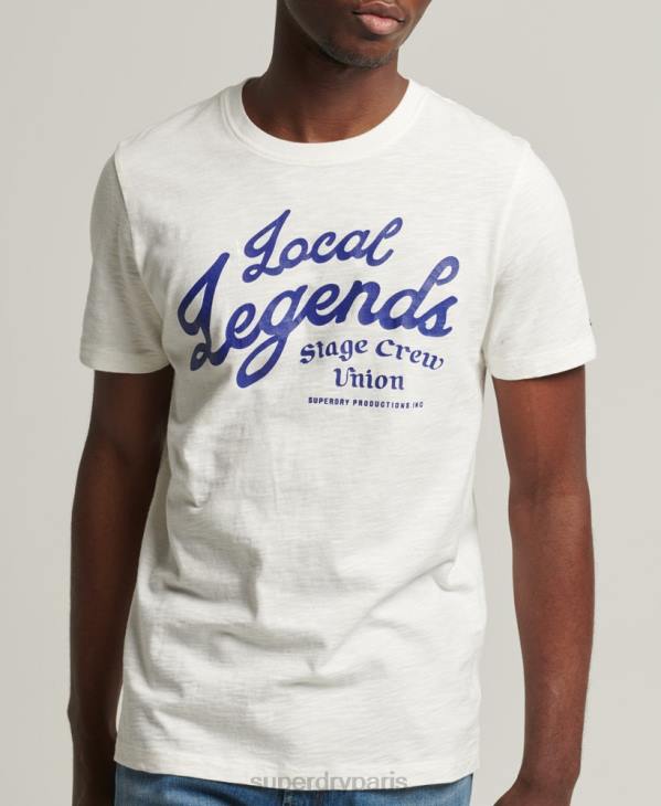Superdry Hommes t-shirt de magasin de merch vintage D64Z4975 vêtements blanc