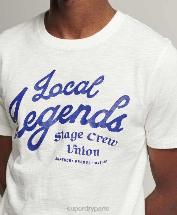 Superdry Hommes t-shirt de magasin de merch vintage D64Z4975 vêtements blanc