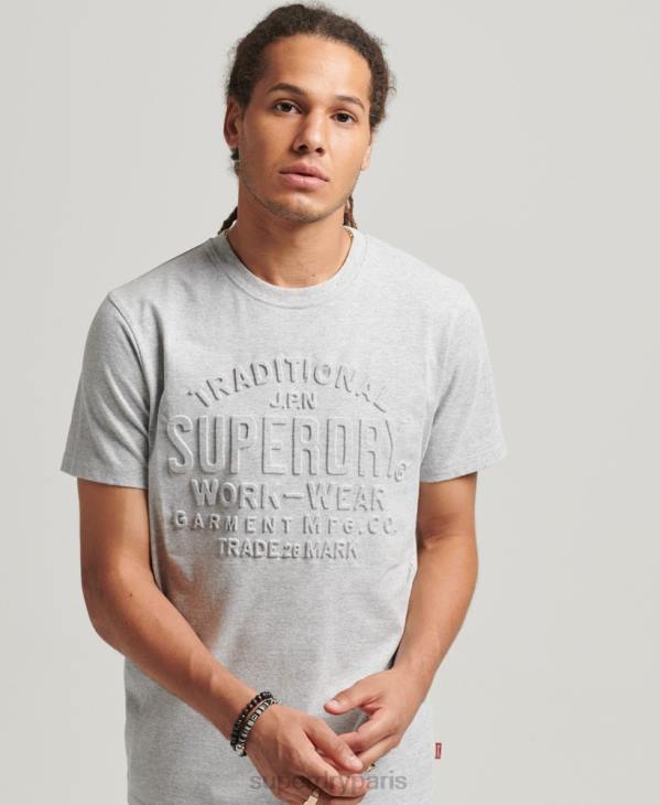 Superdry Hommes t-shirt embossé style script D64Z4855 vêtements gris