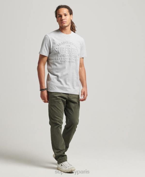 Superdry Hommes t-shirt embossé style script D64Z4855 vêtements gris