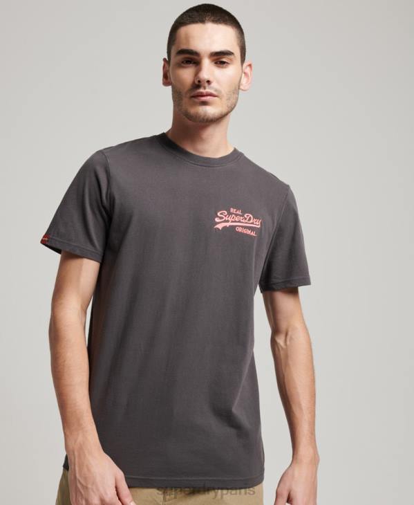 Superdry Hommes t-shirt fluo à logo vintage D64Z18 vêtements gris foncé