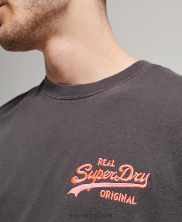 Superdry Hommes t-shirt fluo à logo vintage D64Z18 vêtements gris foncé