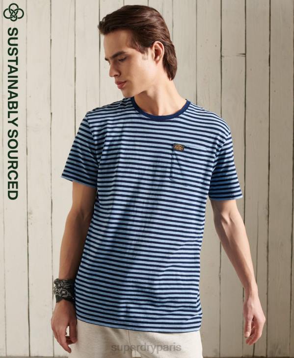 Superdry Hommes t-shirt indigo bohème en coton bio D64Z4963 vêtements bleu
