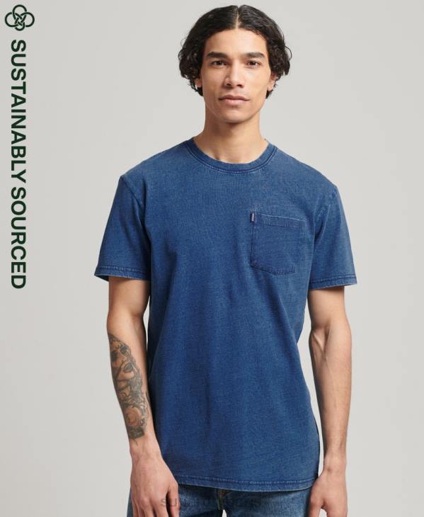 Superdry Hommes t-shirt indigo vintage en coton bio D64Z4847 vêtements bleu