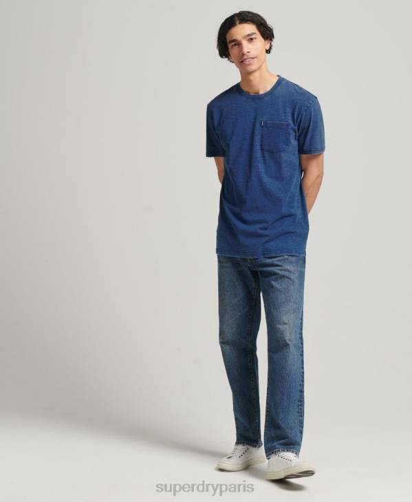 Superdry Hommes t-shirt indigo vintage en coton bio D64Z4847 vêtements bleu