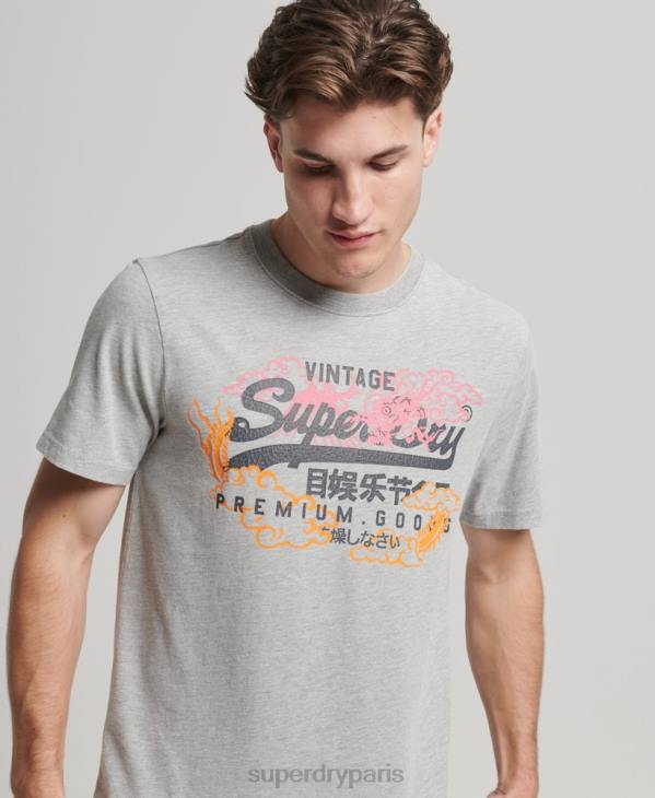 Superdry Hommes t-shirt japonais à logo graphique D64Z61 vêtements gris