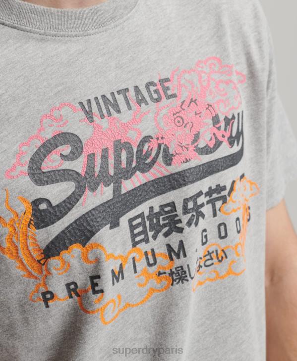 Superdry Hommes t-shirt japonais à logo graphique D64Z61 vêtements gris