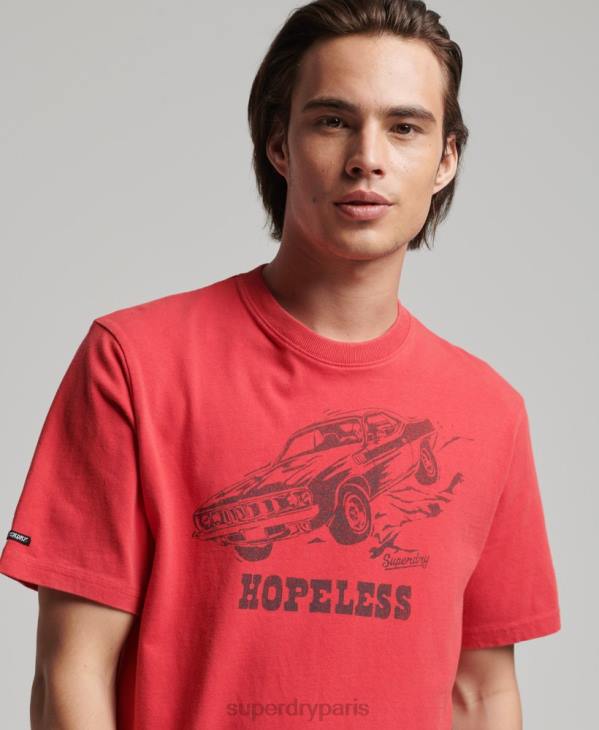 Superdry Hommes t-shirt lignes de croisement vintage D64Z4895 vêtements rouge