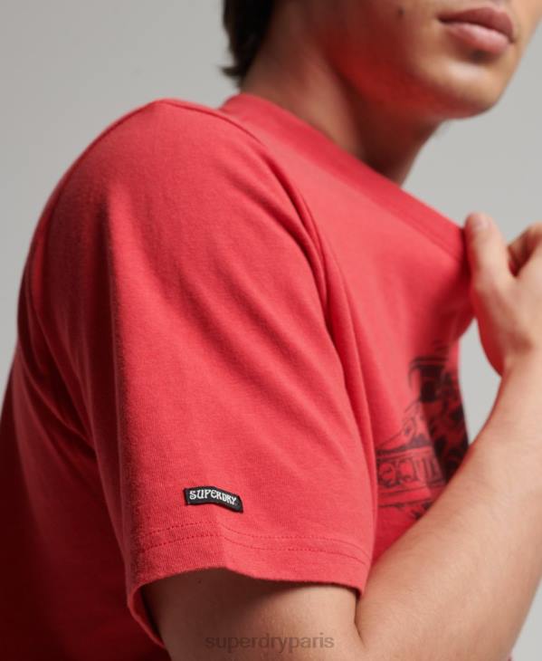 Superdry Hommes t-shirt lignes de croisement vintage D64Z4895 vêtements rouge