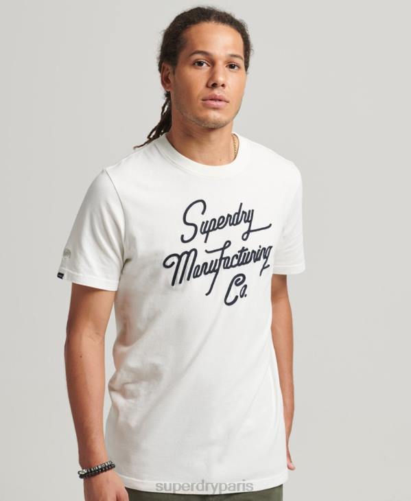 Superdry Hommes t-shirt à logo brodé D64Z4851 vêtements crème