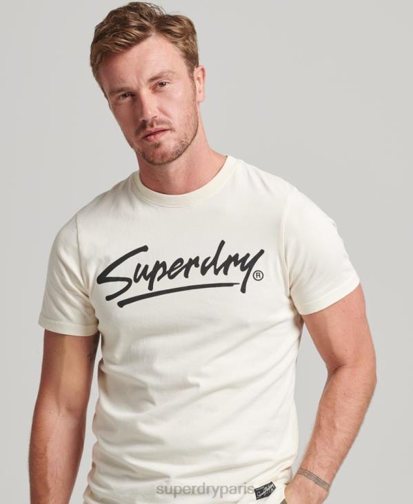 Superdry Hommes t-shirt à logo du centre-ville des années 80 D64Z4897 vêtements crème