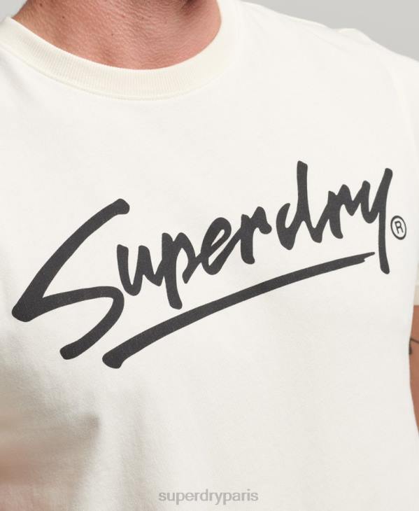 Superdry Hommes t-shirt à logo du centre-ville des années 80 D64Z4897 vêtements crème