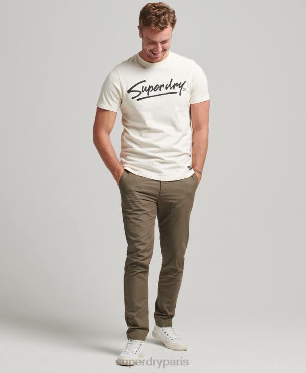 Superdry Hommes t-shirt à logo du centre-ville des années 80 D64Z4897 vêtements crème