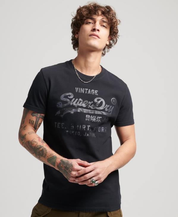 Superdry Hommes t-shirt à logo vintage D64Z4987 vêtements noir