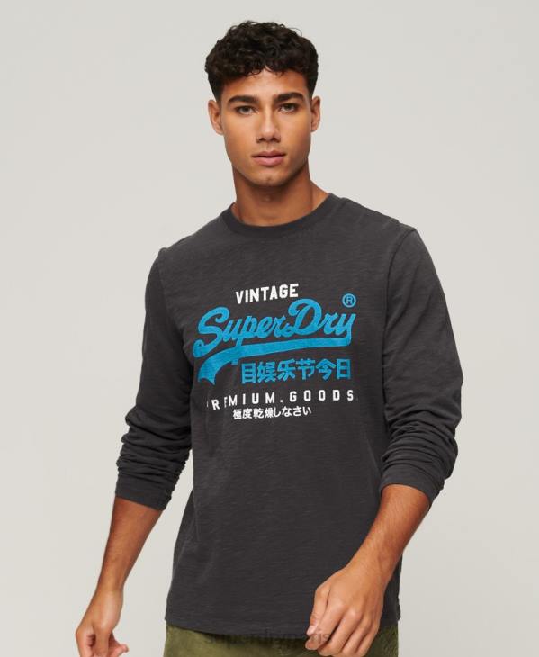 Superdry Hommes t-shirt à manches longues surteint à logo vintage D64Z1469 vêtements noir