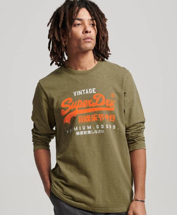 Superdry Hommes t-shirt à manches longues surteint à logo vintage D64Z1485 vêtements vert