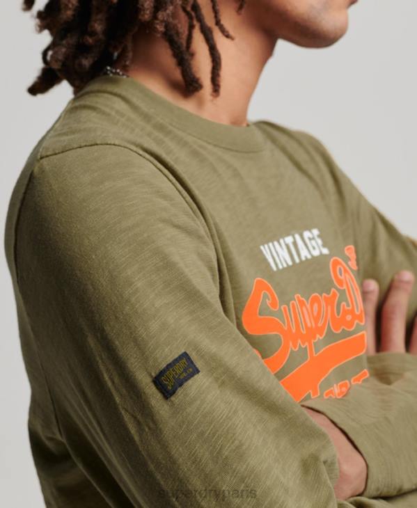 Superdry Hommes t-shirt à manches longues surteint à logo vintage D64Z1485 vêtements vert