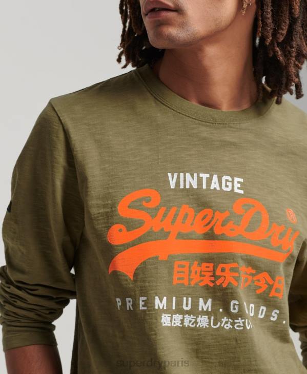 Superdry Hommes t-shirt à manches longues surteint à logo vintage D64Z1485 vêtements vert