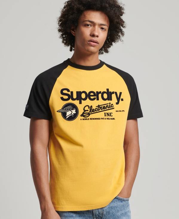 Superdry Hommes t-shirt à manches raglan et logo core D64Z4860 vêtements jaune