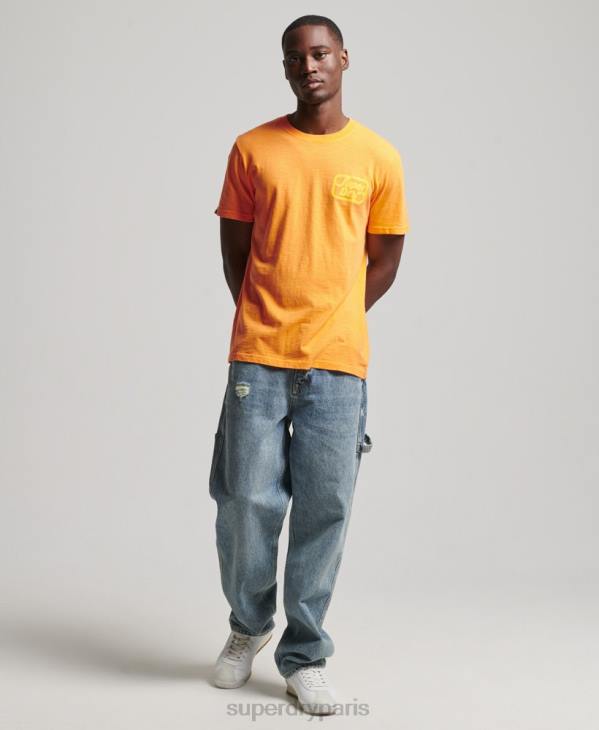 Superdry Hommes t-shirt néon marque vintage D64Z4796 vêtements orange