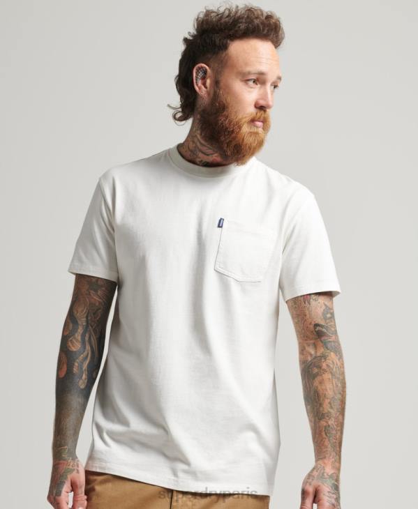 Superdry Hommes t-shirt à poche en coton bio D64Z4798 vêtements crème