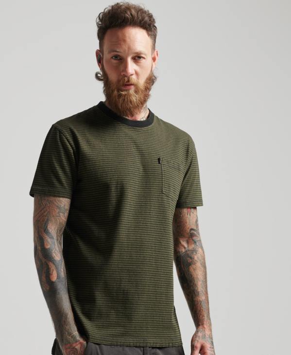 Superdry Hommes t-shirt à poche rayée en coton bio D64Z4882 vêtements vert