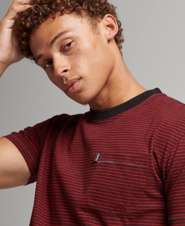 Superdry Hommes t-shirt à poche rayée en coton bio D64Z4944 vêtements rouge