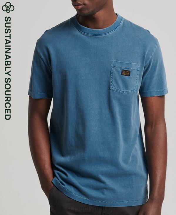 Superdry Hommes t-shirt à poche workwear vintage en coton bio D64Z4956 vêtements bleu
