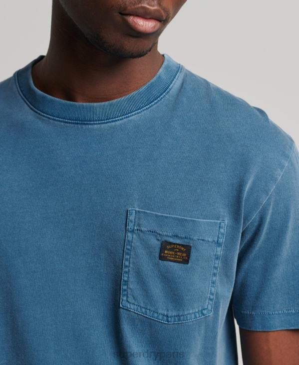 Superdry Hommes t-shirt à poche workwear vintage en coton bio D64Z4956 vêtements bleu