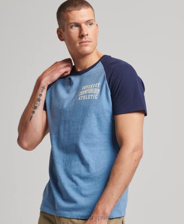 Superdry Hommes t-shirt raglan athlétique vintage gym en coton bio D64Z89 vêtements bleu foncé