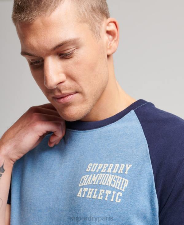Superdry Hommes t-shirt raglan athlétique vintage gym en coton bio D64Z89 vêtements bleu foncé