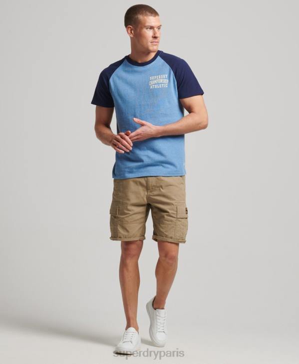 Superdry Hommes t-shirt raglan athlétique vintage gym en coton bio D64Z89 vêtements bleu foncé