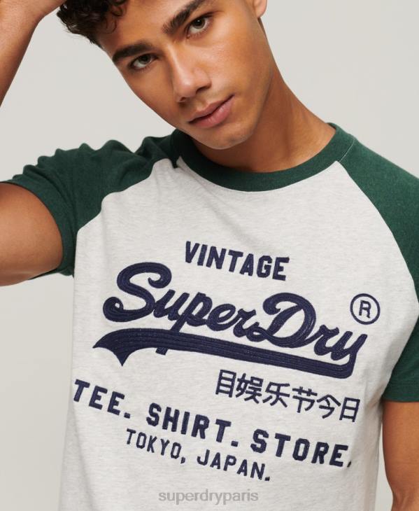 Superdry Hommes t-shirt raglan à logo vintage D64Z51 vêtements vert