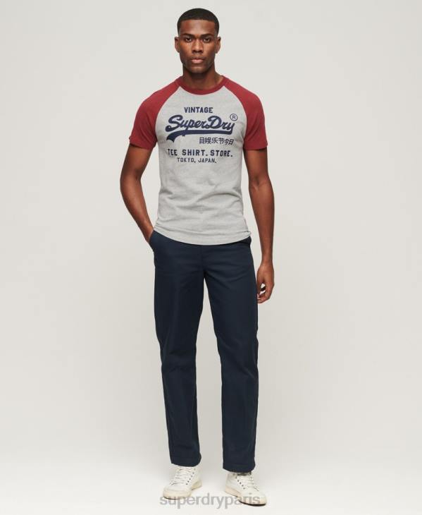 Superdry Hommes t-shirt raglan à logo vintage D64Z72 vêtements rouge