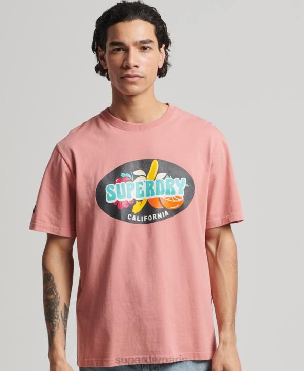 Superdry Hommes t-shirt ranchero surfeur vintage D64Z4854 vêtements rose