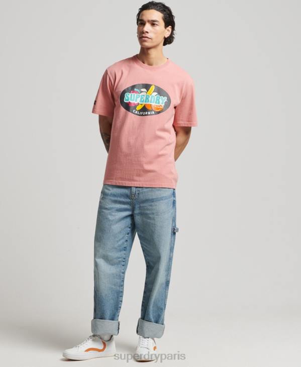 Superdry Hommes t-shirt ranchero surfeur vintage D64Z4854 vêtements rose
