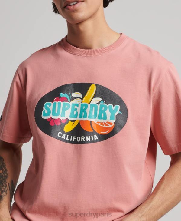 Superdry Hommes t-shirt ranchero surfeur vintage D64Z4854 vêtements rose