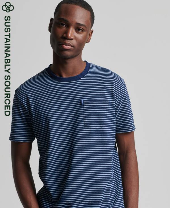 Superdry Hommes t-shirt à rayures indigo vintage D64Z4830 vêtements bleu foncé
