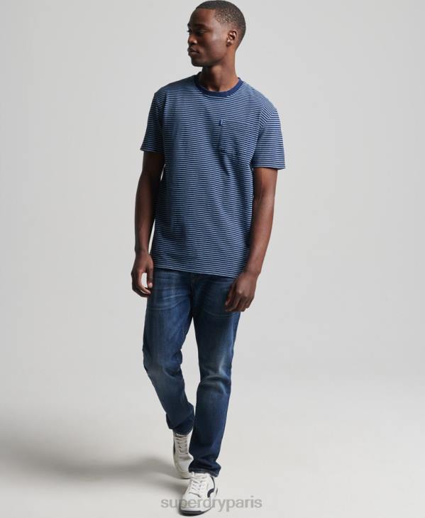 Superdry Hommes t-shirt à rayures indigo vintage D64Z4830 vêtements bleu foncé
