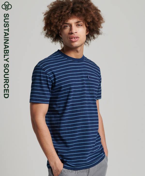 Superdry Hommes t-shirt à rayures indigo vintage D64Z4840 vêtements bleu foncé