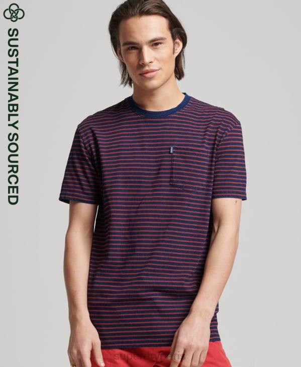 Superdry Hommes t-shirt à rayures indigo vintage D64Z4856 vêtements rouge